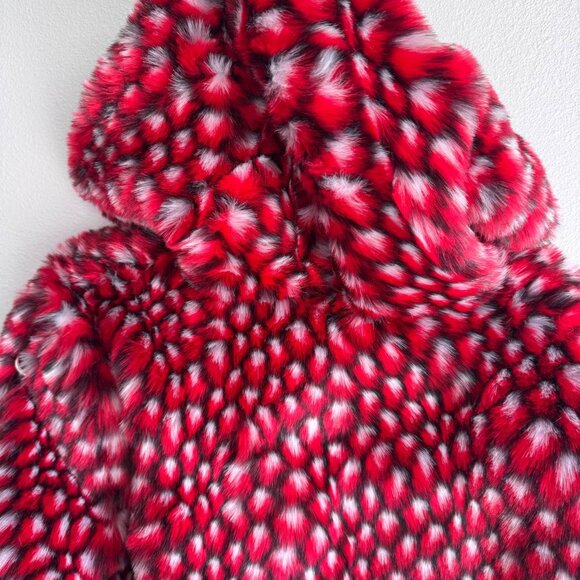 Faux Fur Jacket – Red/Black Pattern, Size S - Picture 6 of 10